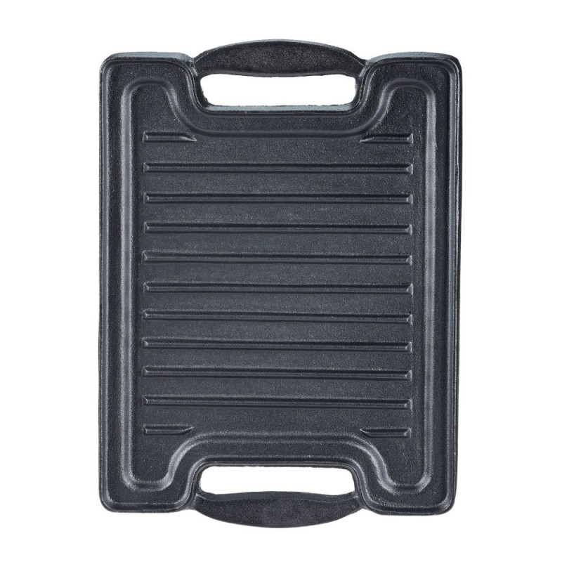 Dobbeltsidet støbejernsgrillplade, 36x25 cm - Støbejernsplade