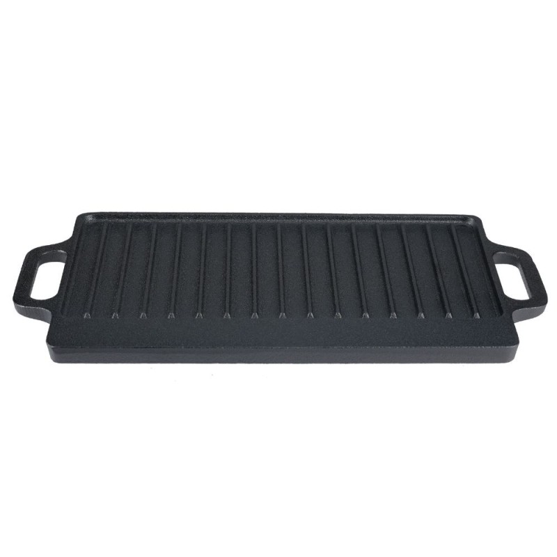 Dobbeltsidet støbejernsgrillplade, 38x23 cm - 