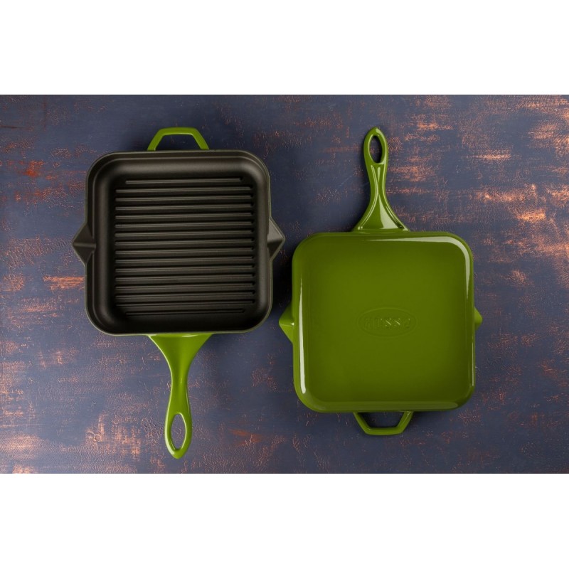 Emaljeret støbejernspande til grill Hosse, Bamboo, 28x28cm | Støbejernspande til grill | Støbejernspande |