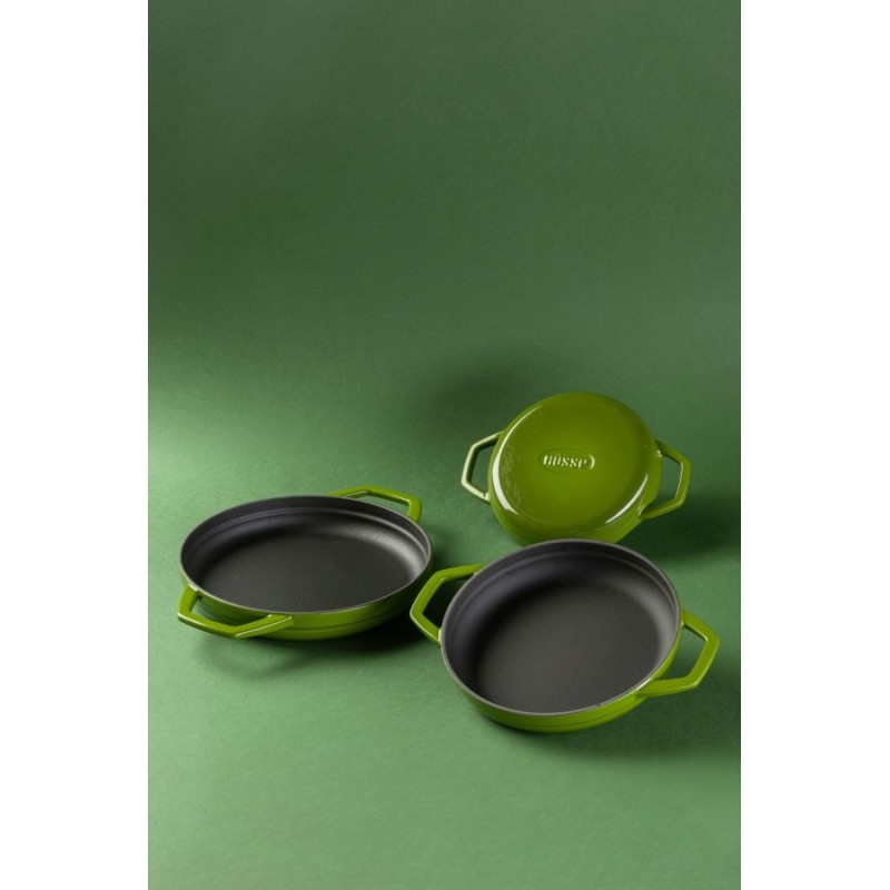 Emaljeret støbejernspande med to håndtag Hosse, Bamboo, Ф16cm | Flad støbejernspande | Støbejernspande |