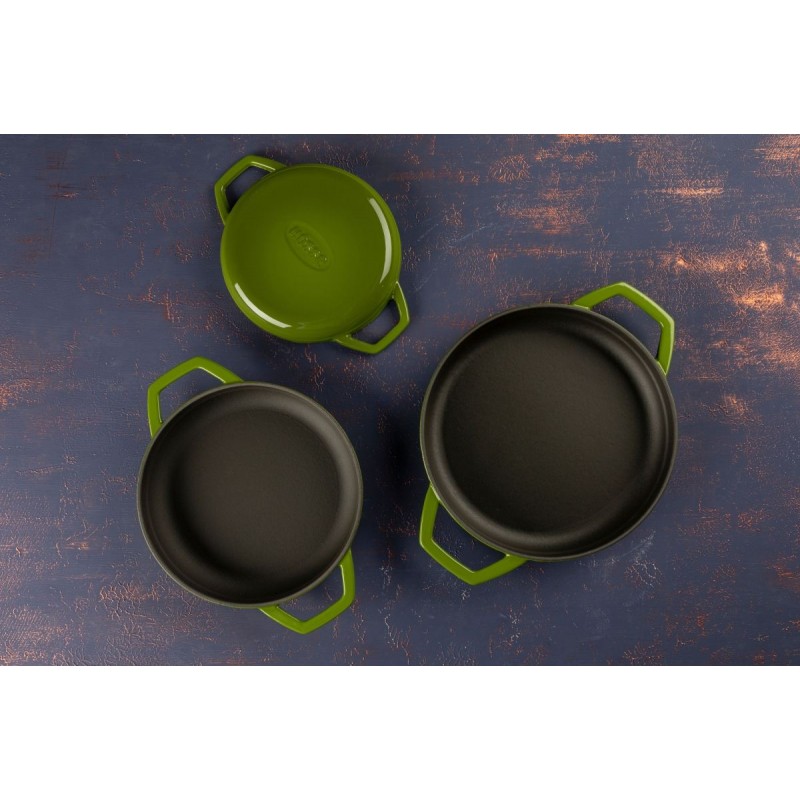 Emaljeret støbejernspande med to håndtag Hosse, Bamboo, Ф16cm | Flad støbejernspande | Støbejernspande |