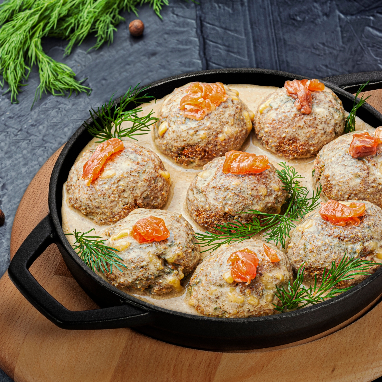 frikadeller-med-sovs-i-støbejernspande